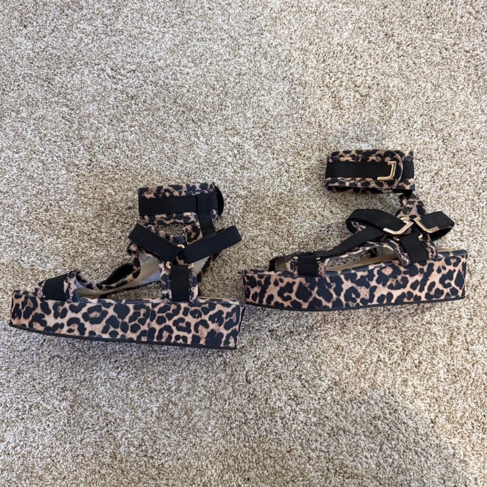 Pazzle Leopard Print Platform Sandals Womens 10 Black Strappy Ankle Strap - Picture 6 of 14